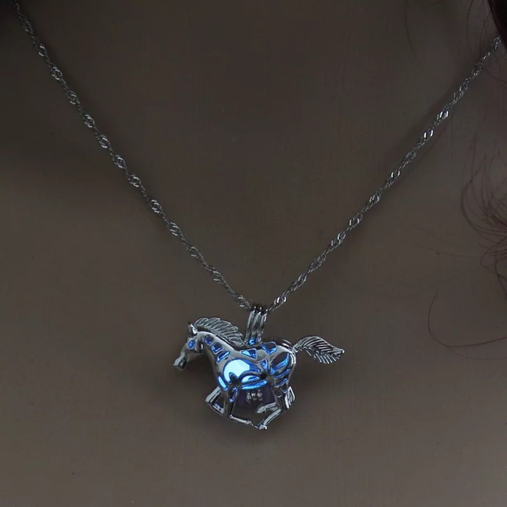New Blue Glow in the Dark Horse Necklace